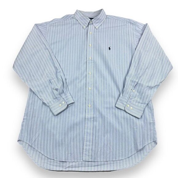 Ralph Lauren Shirt 17.5 34/35 Blue Pinstripe Yarmouth Long Sleeve Button Down‎ - Picture 2 of 9